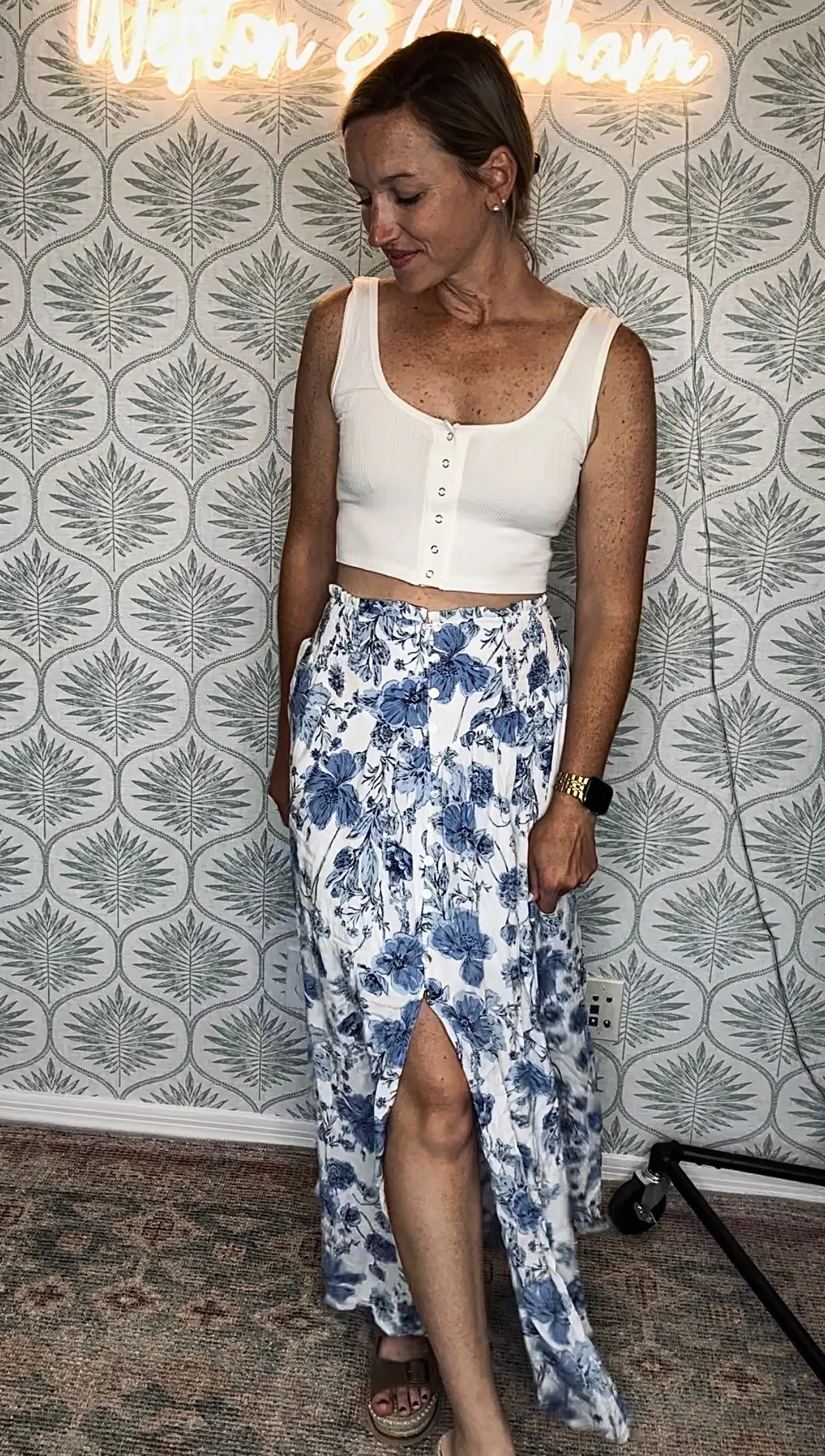 Smocked Floral Maxi Skirt