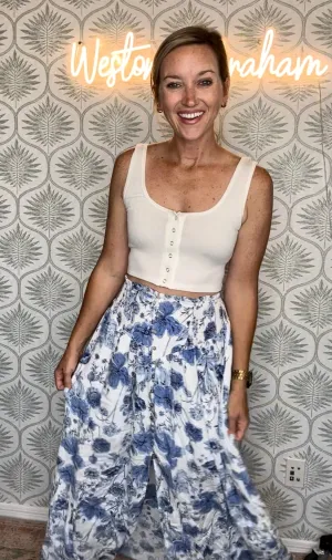 Smocked Floral Maxi Skirt