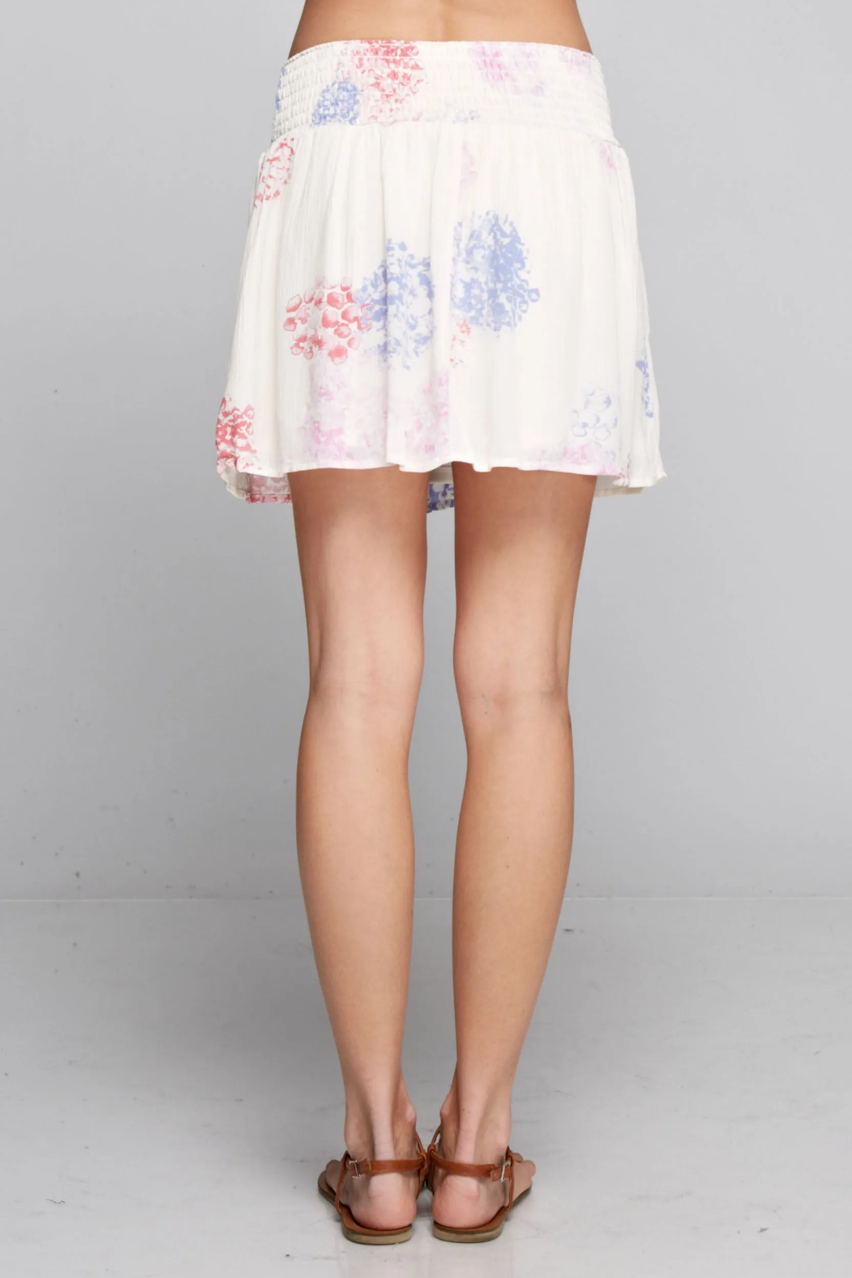 Smocked Waist Skirt in Printed Crinkle Rayon Gauze