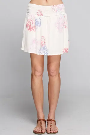 Smocked Waist Skirt in Printed Crinkle Rayon Gauze