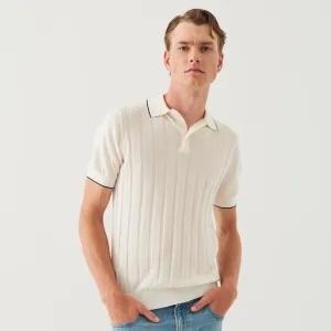 Snowflake Tipped Wool-Silk Drop Needle Short Sleeve Polo Shirt - Patrick Assaraf