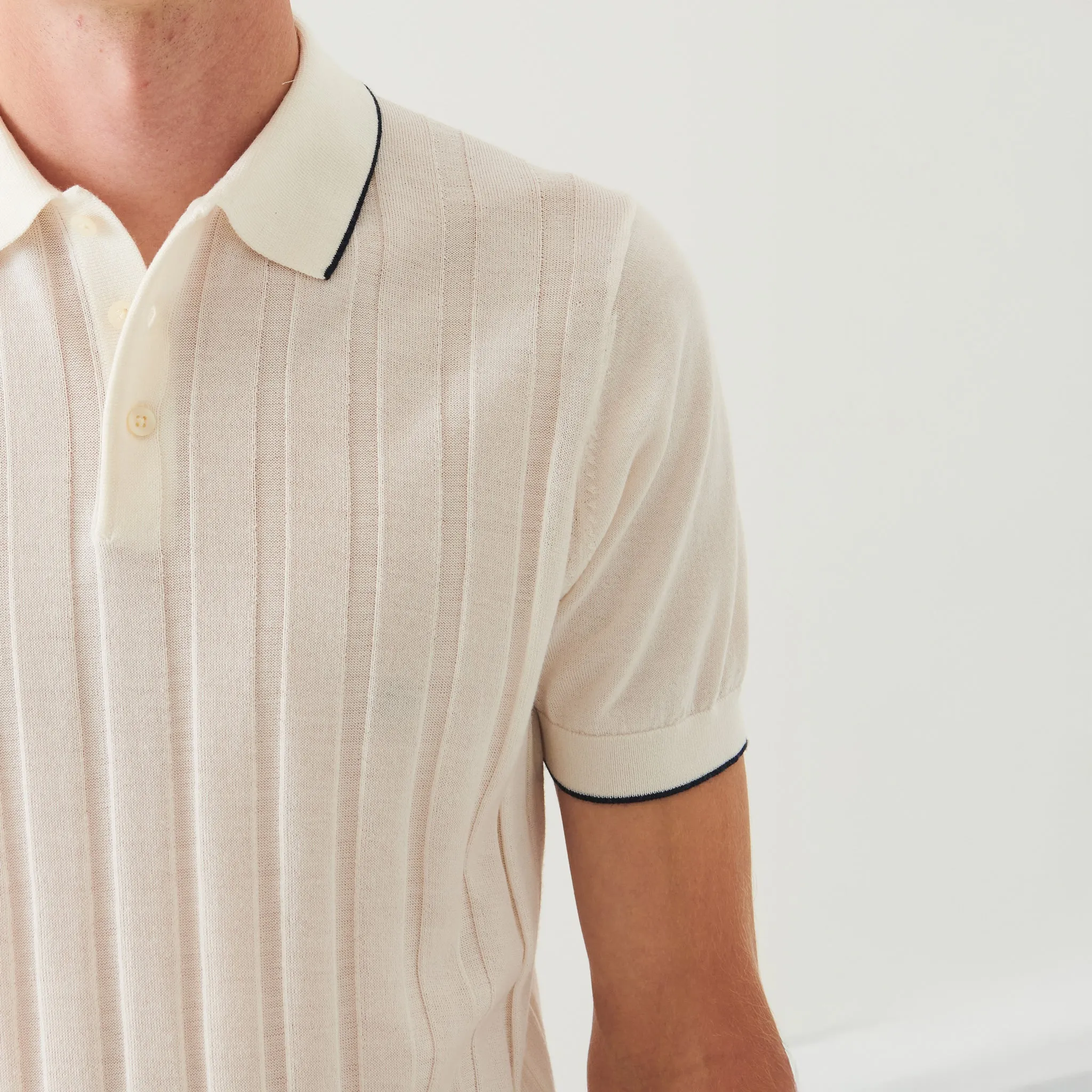 Snowflake Tipped Wool-Silk Drop Needle Short Sleeve Polo Shirt - Patrick Assaraf