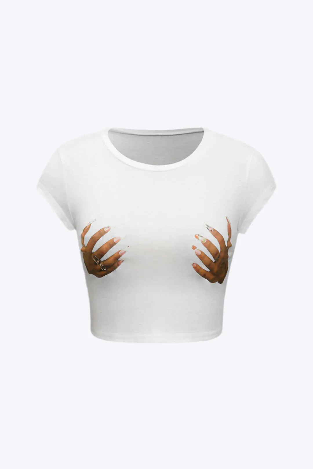 Sofia - Hands Print Round Neck Woman's Crop T shirt