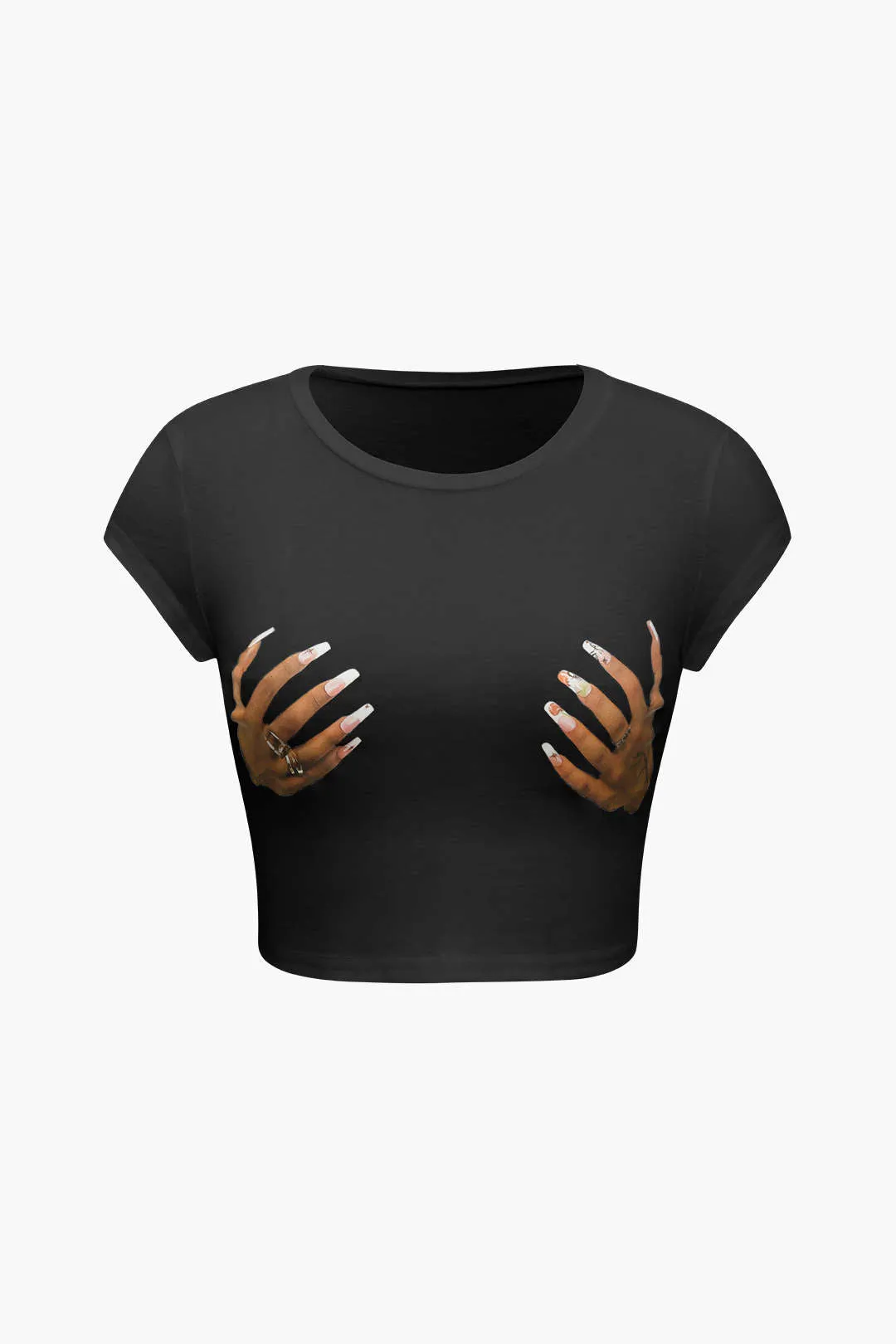 Sofia - Hands Print Round Neck Woman's Crop T shirt
