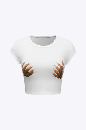 Sofia - Hands Print Round Neck Woman's Crop T shirt