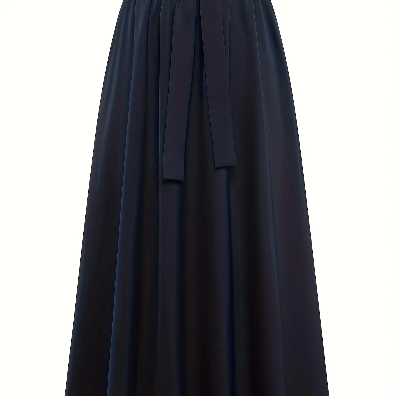 Solid Belted Maxi Skirts, Elegant Pleated Versatile Skirts, Women's Clothing