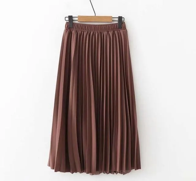 Solid Color Pleated Skirt  Causal Midi Skirts