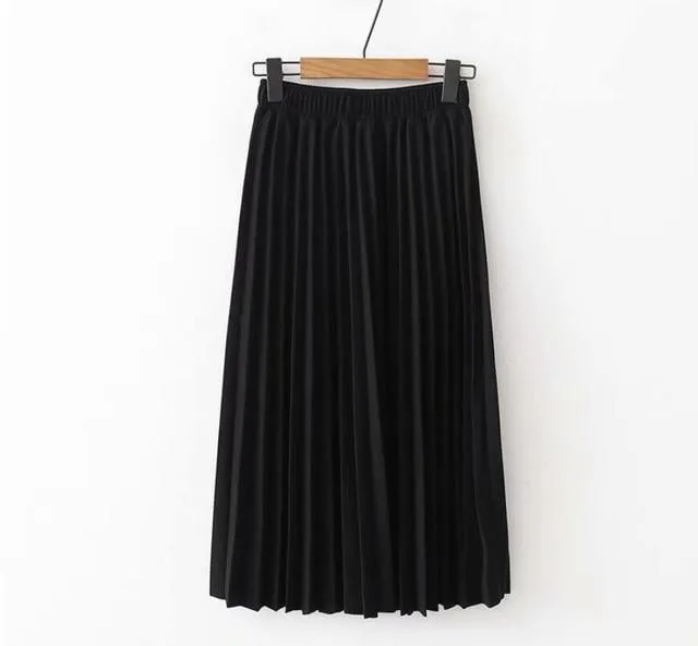 Solid Color Pleated Skirt  Causal Midi Skirts
