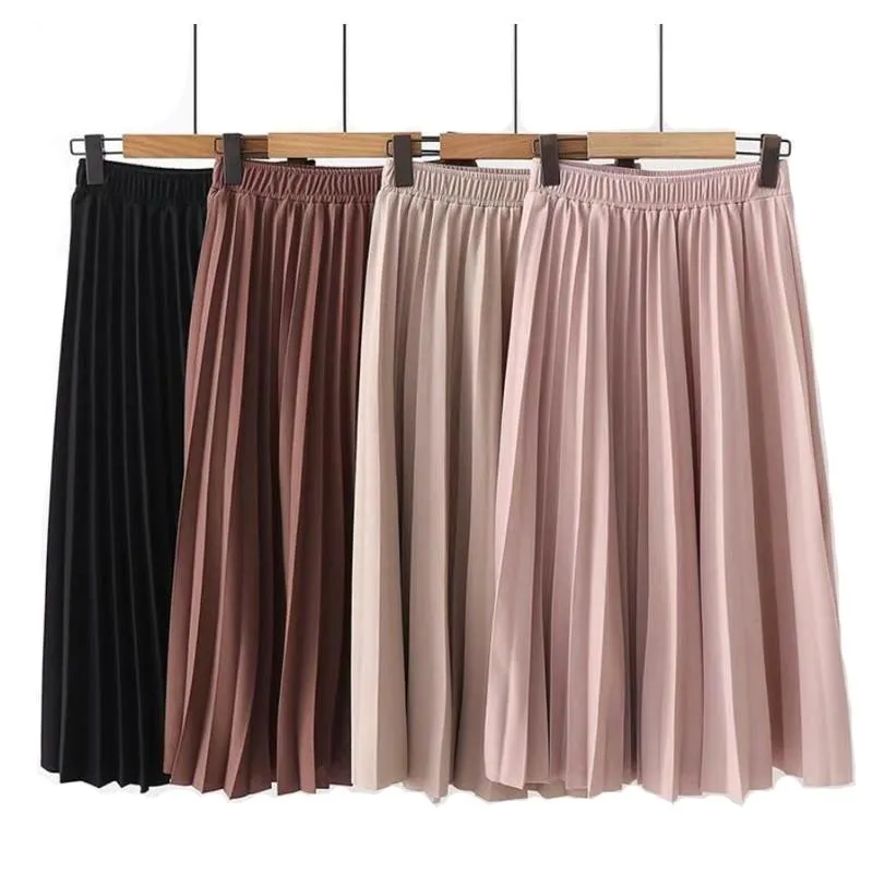 Solid Color Pleated Skirt  Causal Midi Skirts