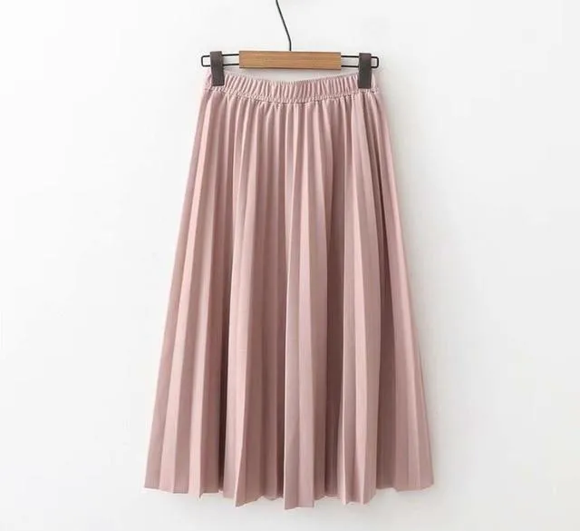 Solid Color Pleated Skirt  Causal Midi Skirts