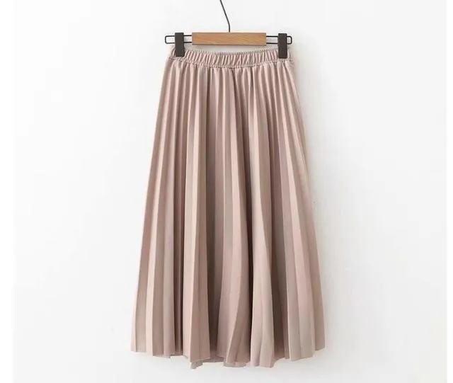 Solid Color Pleated Skirt  Causal Midi Skirts