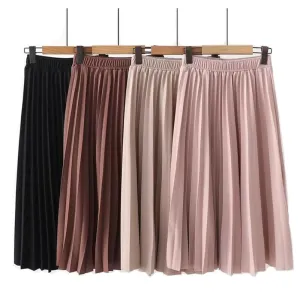 Solid Color Pleated Skirt  Causal Midi Skirts