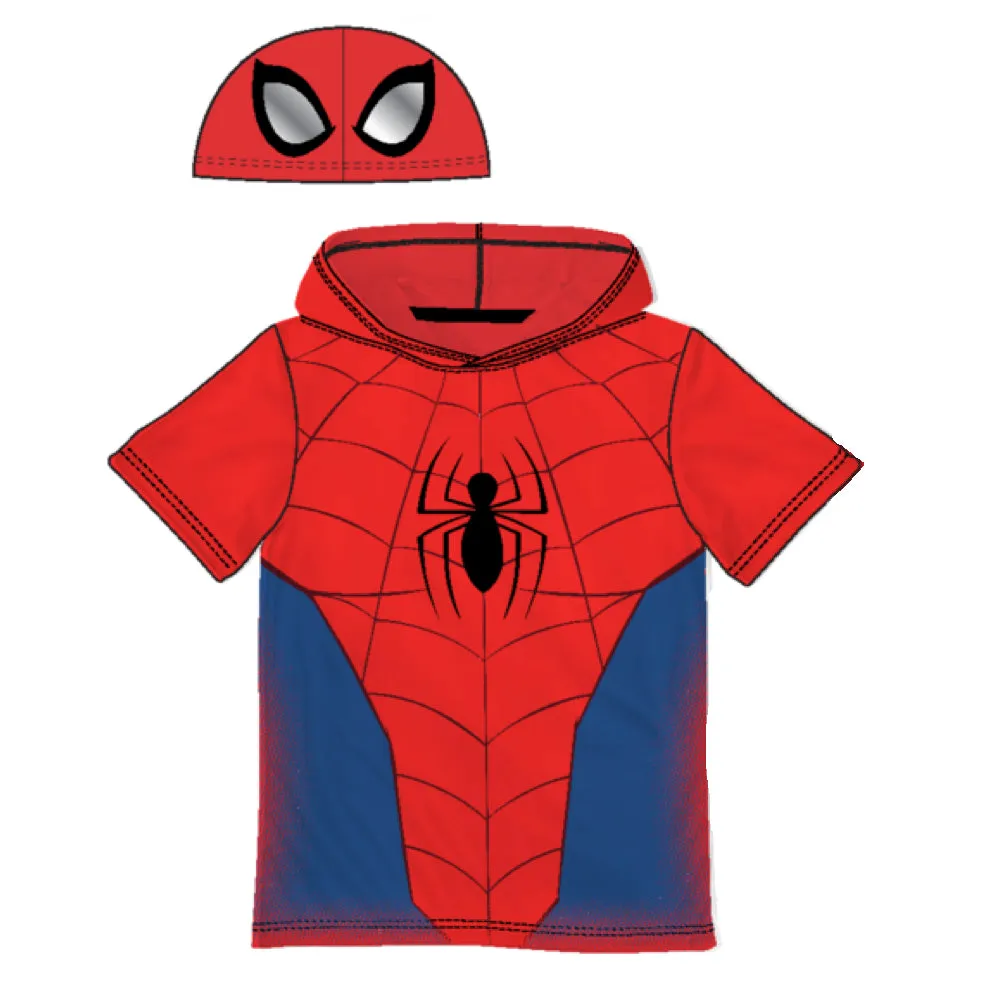 Spider-Man Boys Cosplay Hooded Short Sleeve T-Shirt and Short Set 2pc Red
