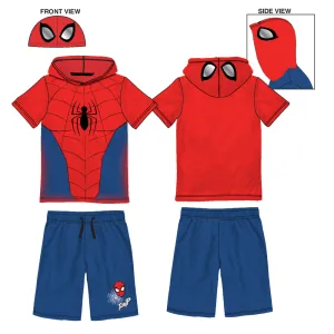 Spider-Man Boys Cosplay Hooded Short Sleeve T-Shirt and Short Set 2pc Red