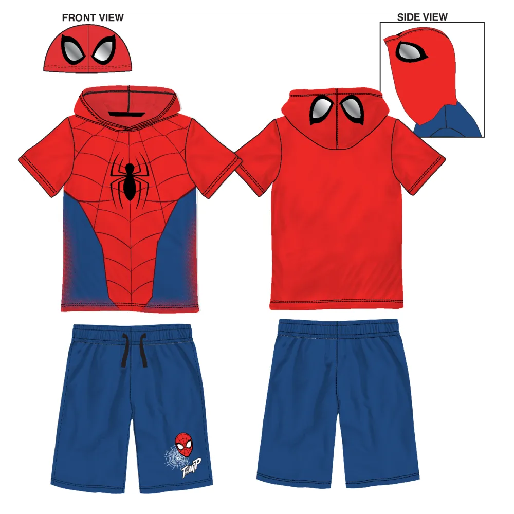Spider-Man Boys Cosplay Hooded Short Sleeve T-Shirt and Short Set 2pc Red