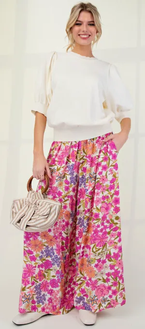 Spring Floral Challis Palazzo Pant