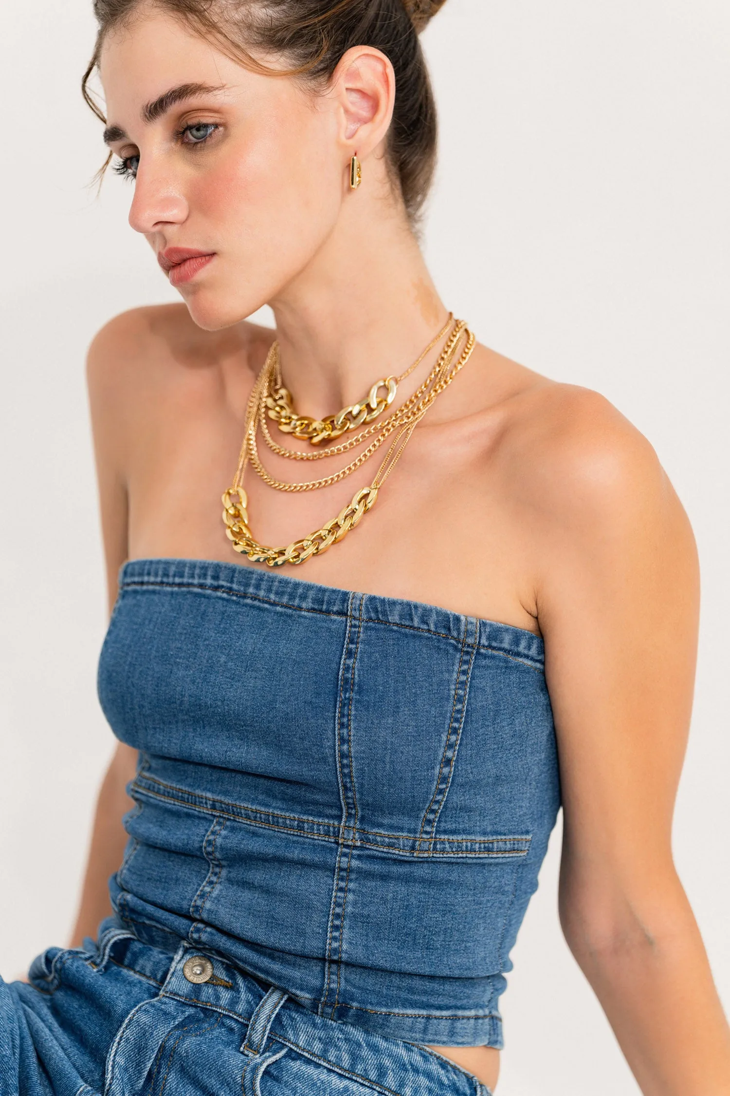Stone Wash Bandeau Denim Top