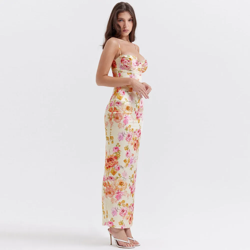 Strappy Sleeveless Floral Maxi Bodycon Dress HI1409