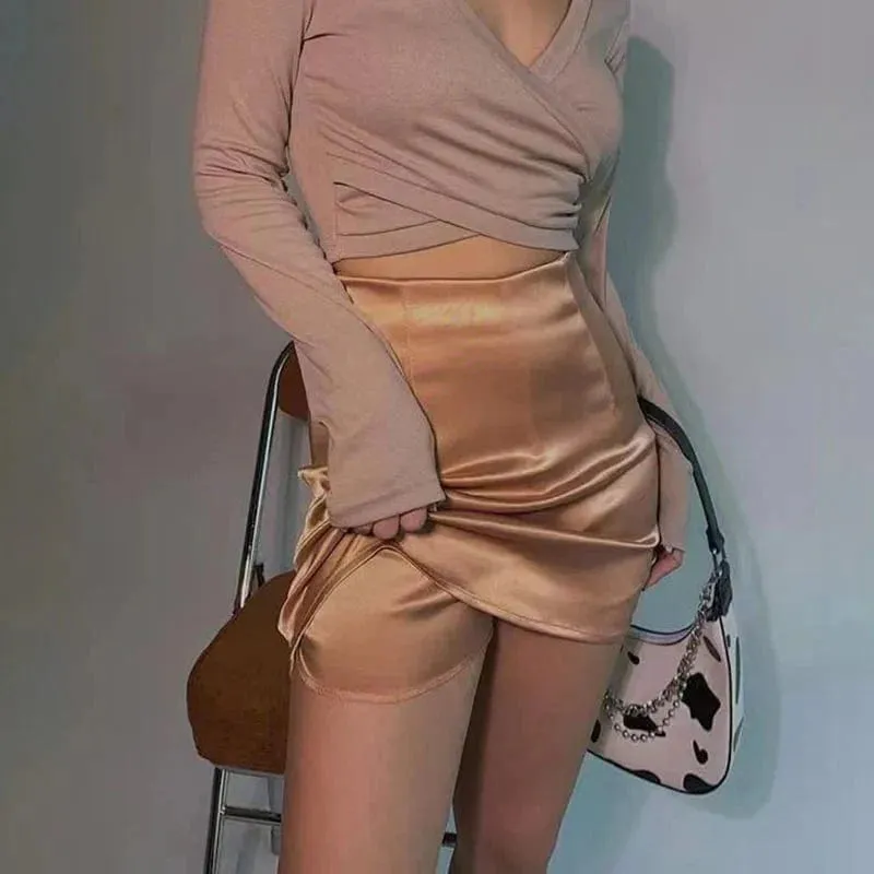 Stretch Satin Mini Skirt
