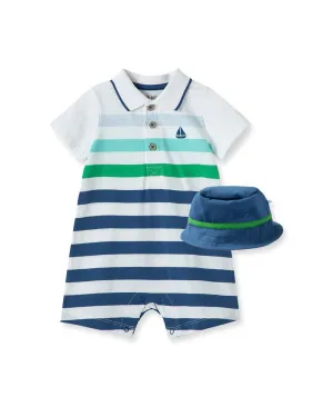 Striped Boat Romper in Blue