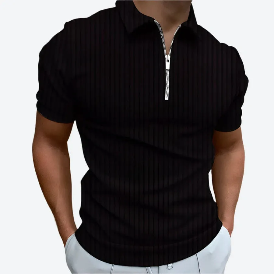 Striped Short-Sleeve Zipper Polo Shirts