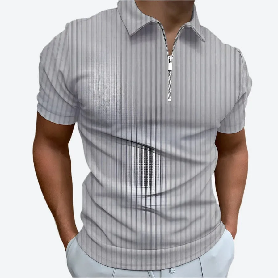 Striped Short-Sleeve Zipper Polo Shirts