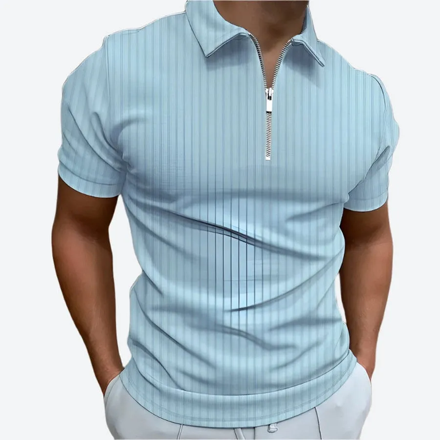 Striped Short-Sleeve Zipper Polo Shirts