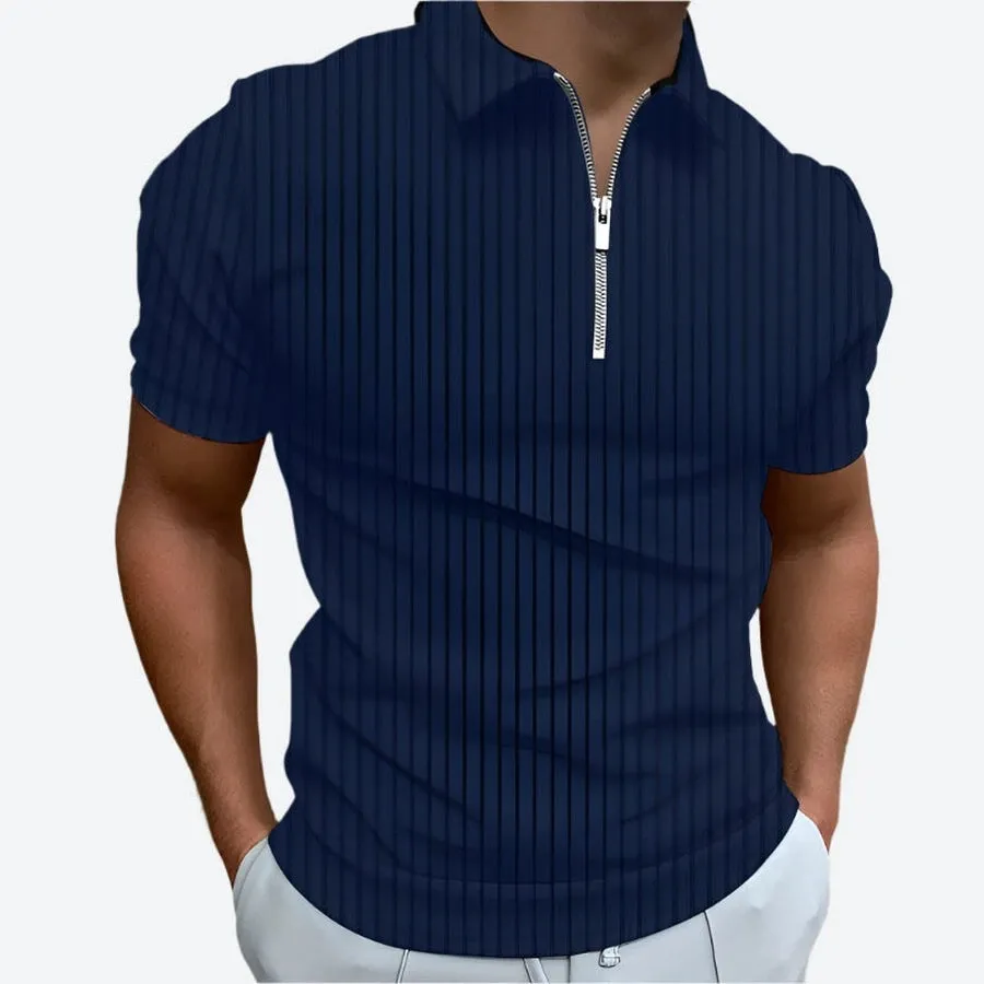 Striped Short-Sleeve Zipper Polo Shirts