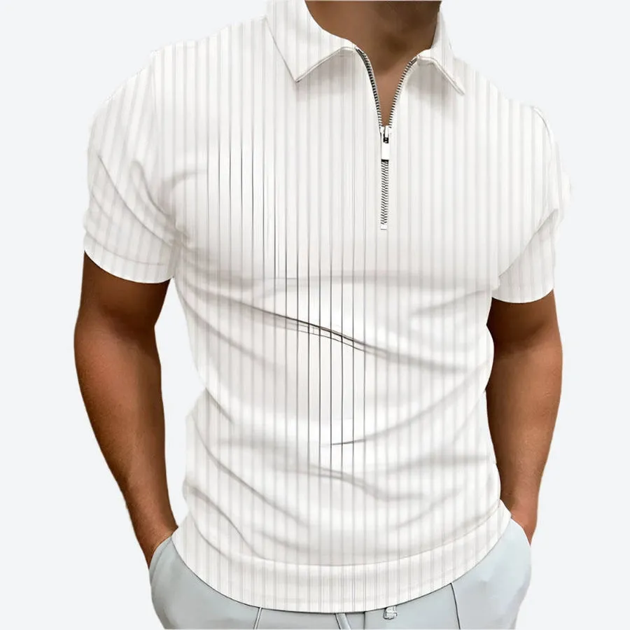 Striped Short-Sleeve Zipper Polo Shirts