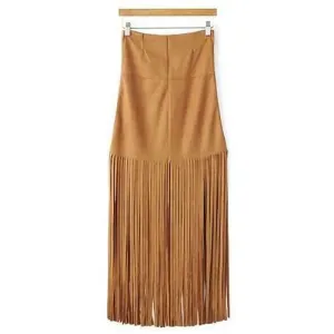 Stylish High Waisted Tassels Spliced Women's Skirt - Khaki L