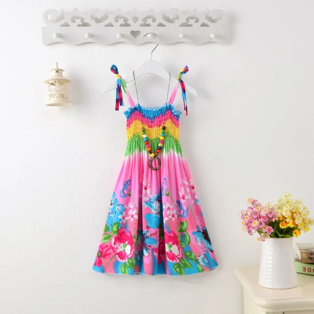 Summer Girls Floral Dress Sling Bohemian Beach Princess Dresses for Girl