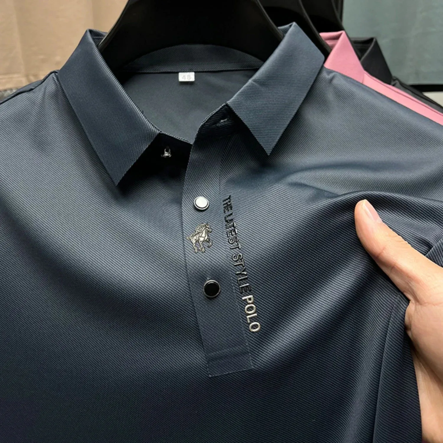 Summer Lapel Ice Silk Embroidery Polo Shirt