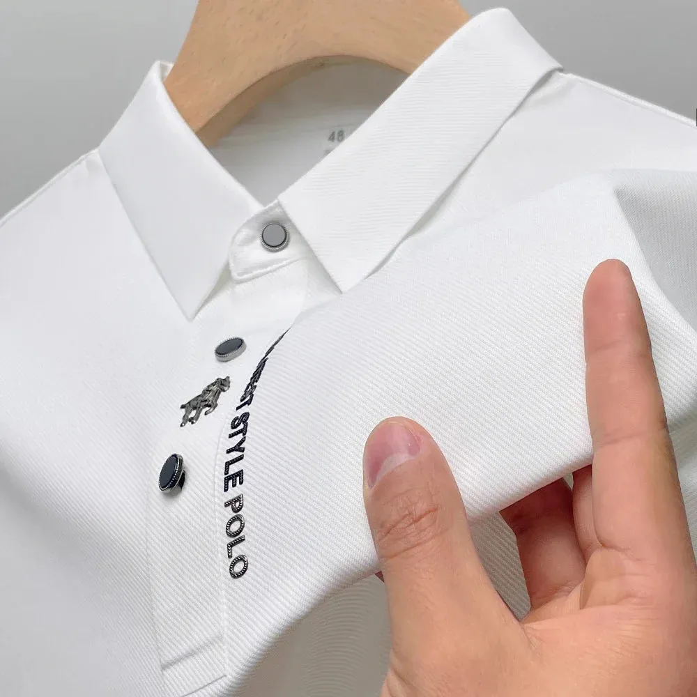 Summer Lapel Ice Silk Embroidery Polo Shirt