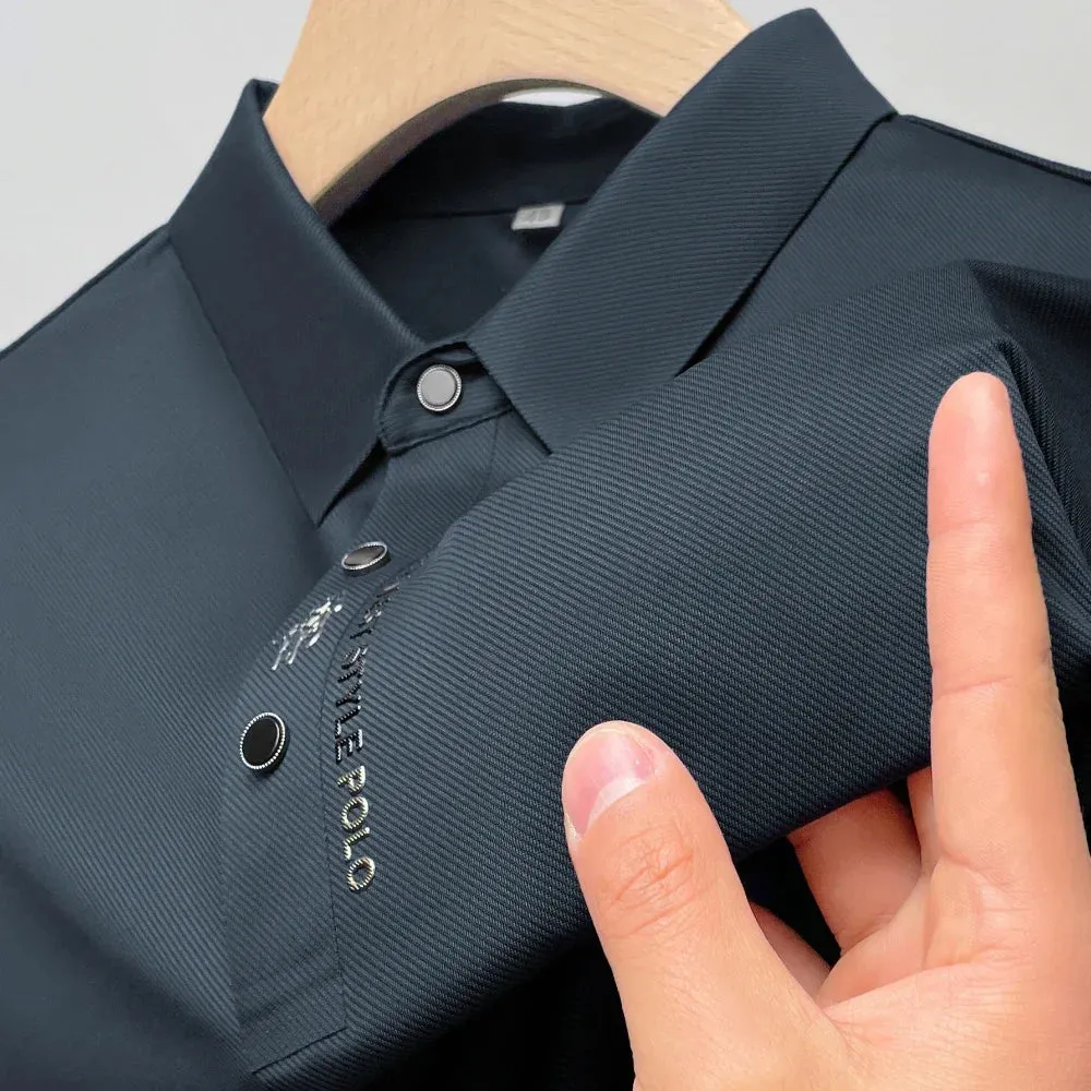 Summer Lapel Ice Silk Embroidery Polo Shirt