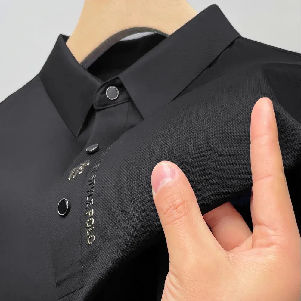 Summer Lapel Ice Silk Embroidery Polo Shirt