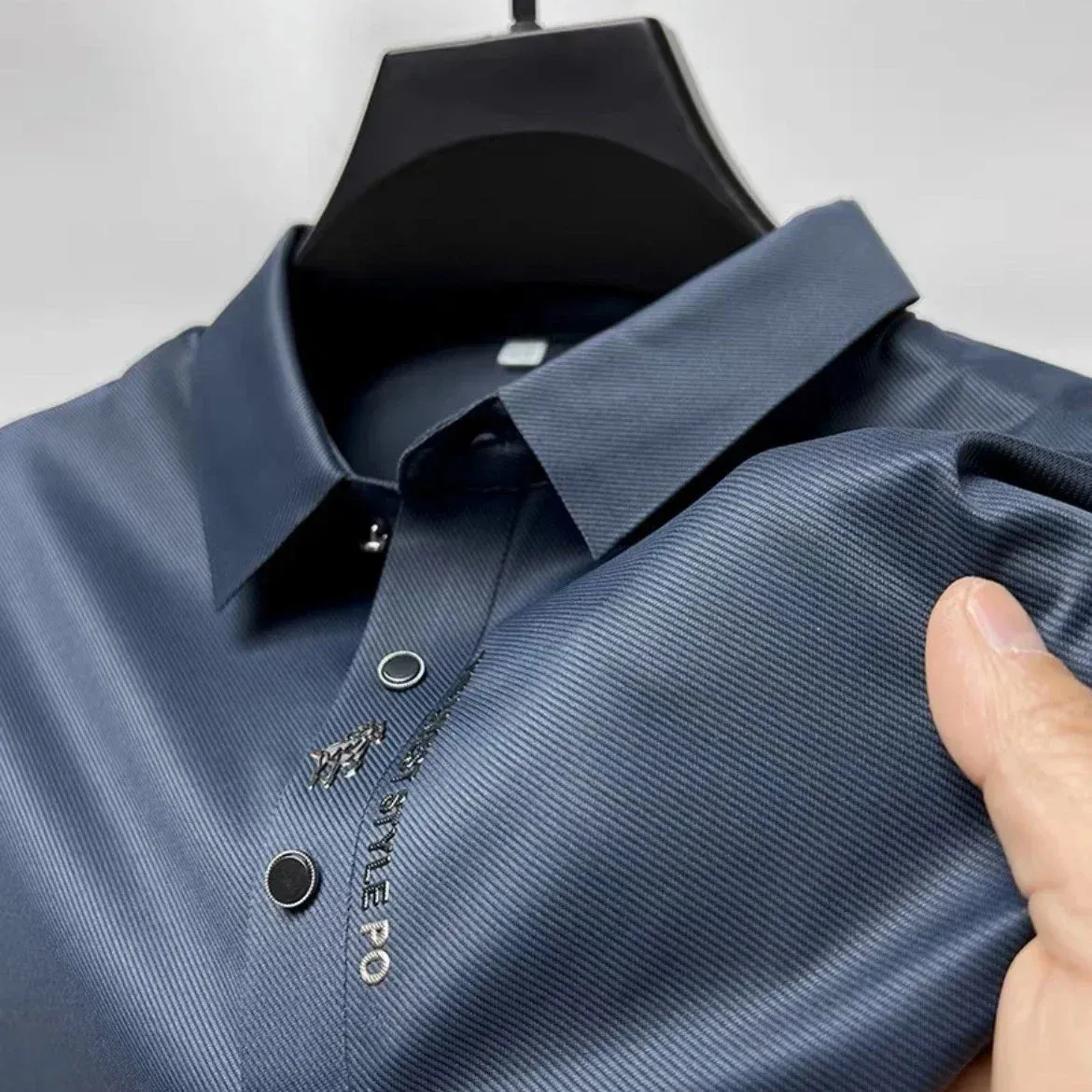 Summer Lapel Ice Silk Embroidery Polo Shirt