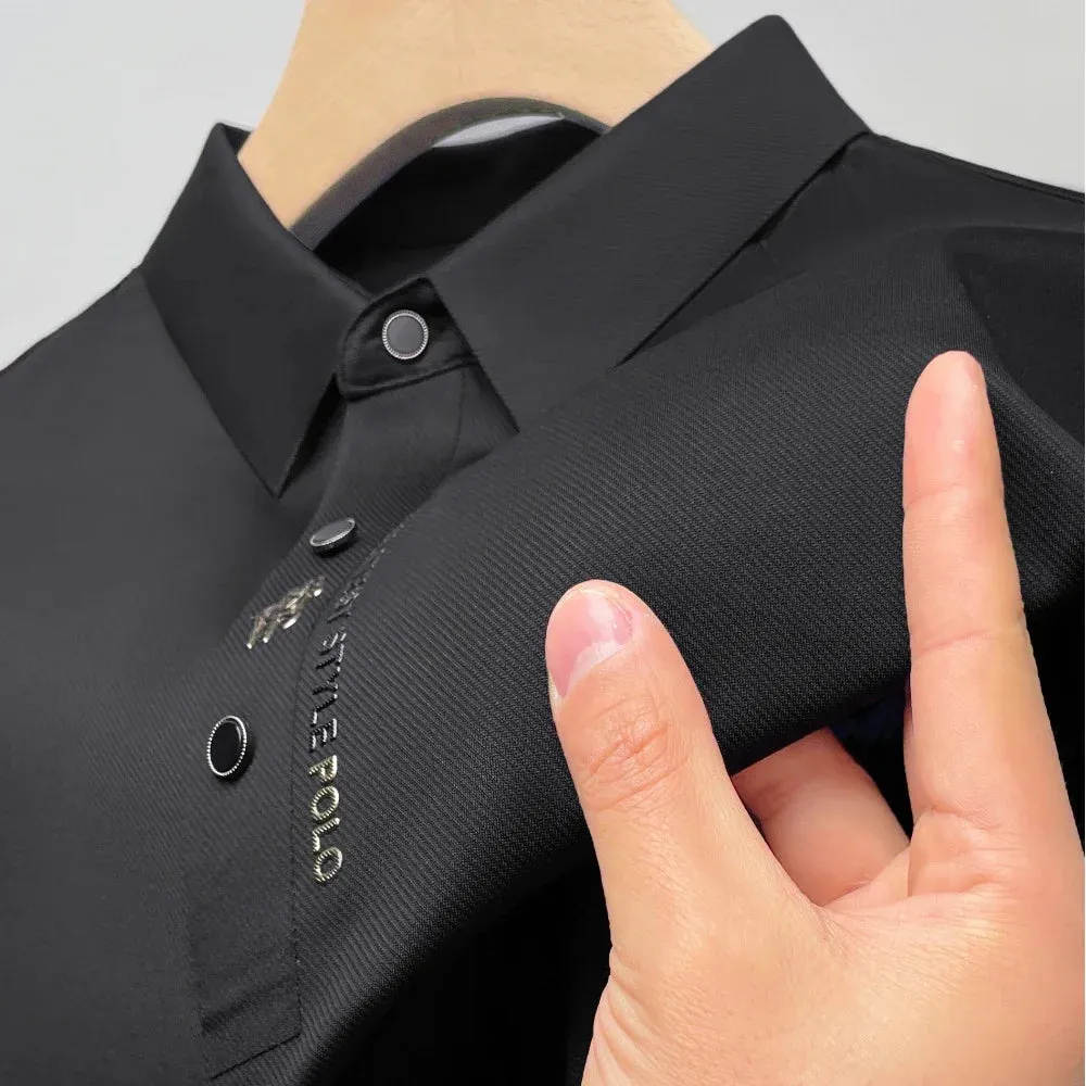 Summer Lapel Ice Silk Embroidery Polo Shirt