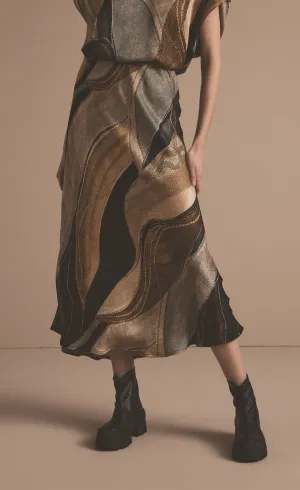 Summum Flowy Lines Organic Print Long Skirt