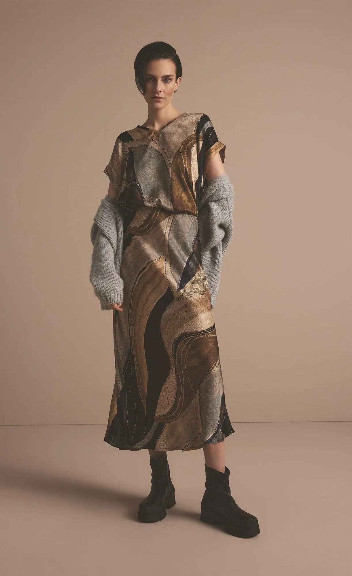 Summum Flowy Lines Organic Print Long Skirt