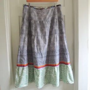Sundance Blue &amp; Green Tiered Peasant Batik Print Maxi Skirt 14