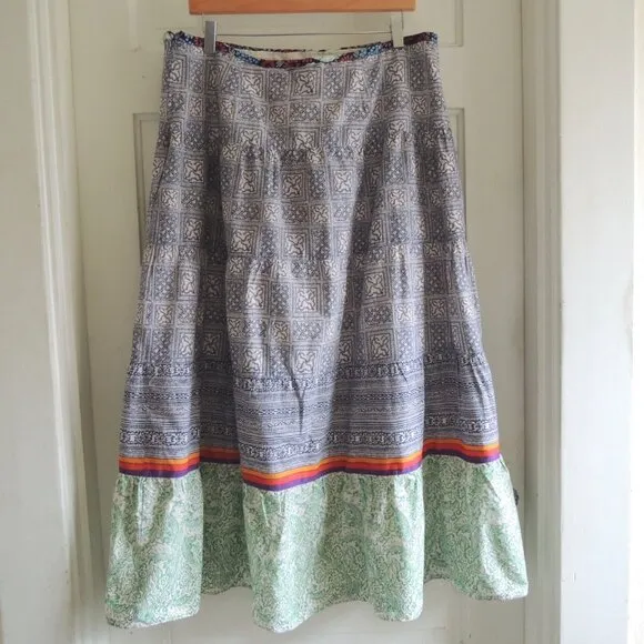 Sundance Blue &amp; Green Tiered Peasant Batik Print Maxi Skirt 14