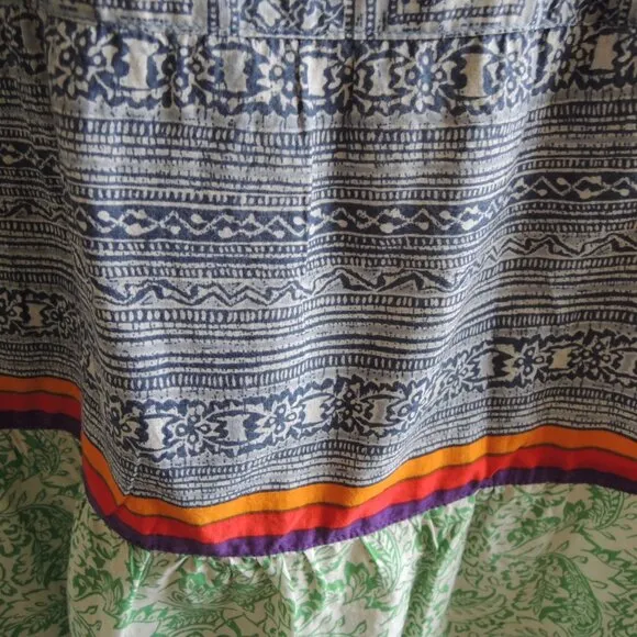 Sundance Blue &amp; Green Tiered Peasant Batik Print Maxi Skirt 14