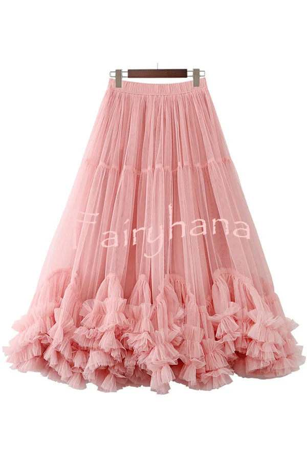 Surprising Tulle Paneled Stretch Waist Maxi Skirt