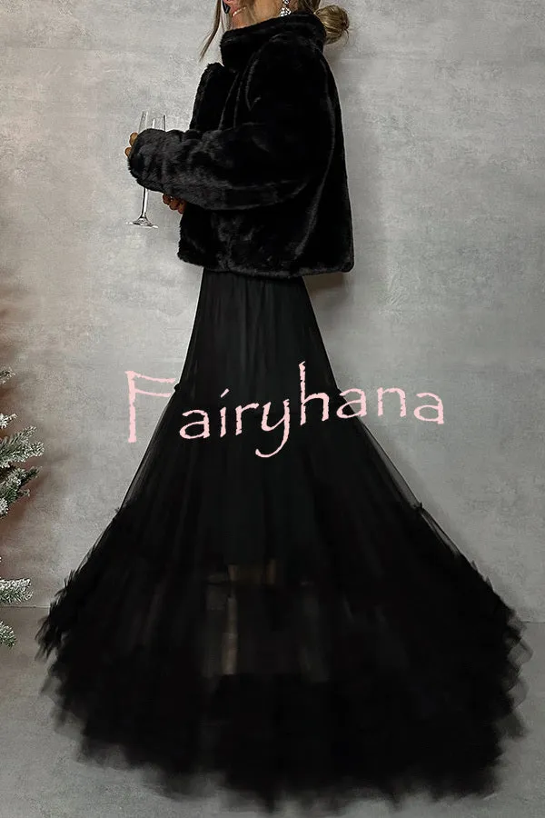 Surprising Tulle Paneled Stretch Waist Maxi Skirt