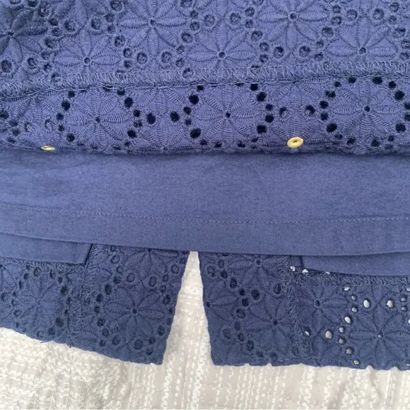 Talbots Floral Embroidered Lace Cotton Pencil Skirt Sz 4 Navy Grosgrain Ribbon