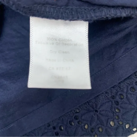 Talbots Floral Embroidered Lace Cotton Pencil Skirt Sz 4 Navy Grosgrain Ribbon