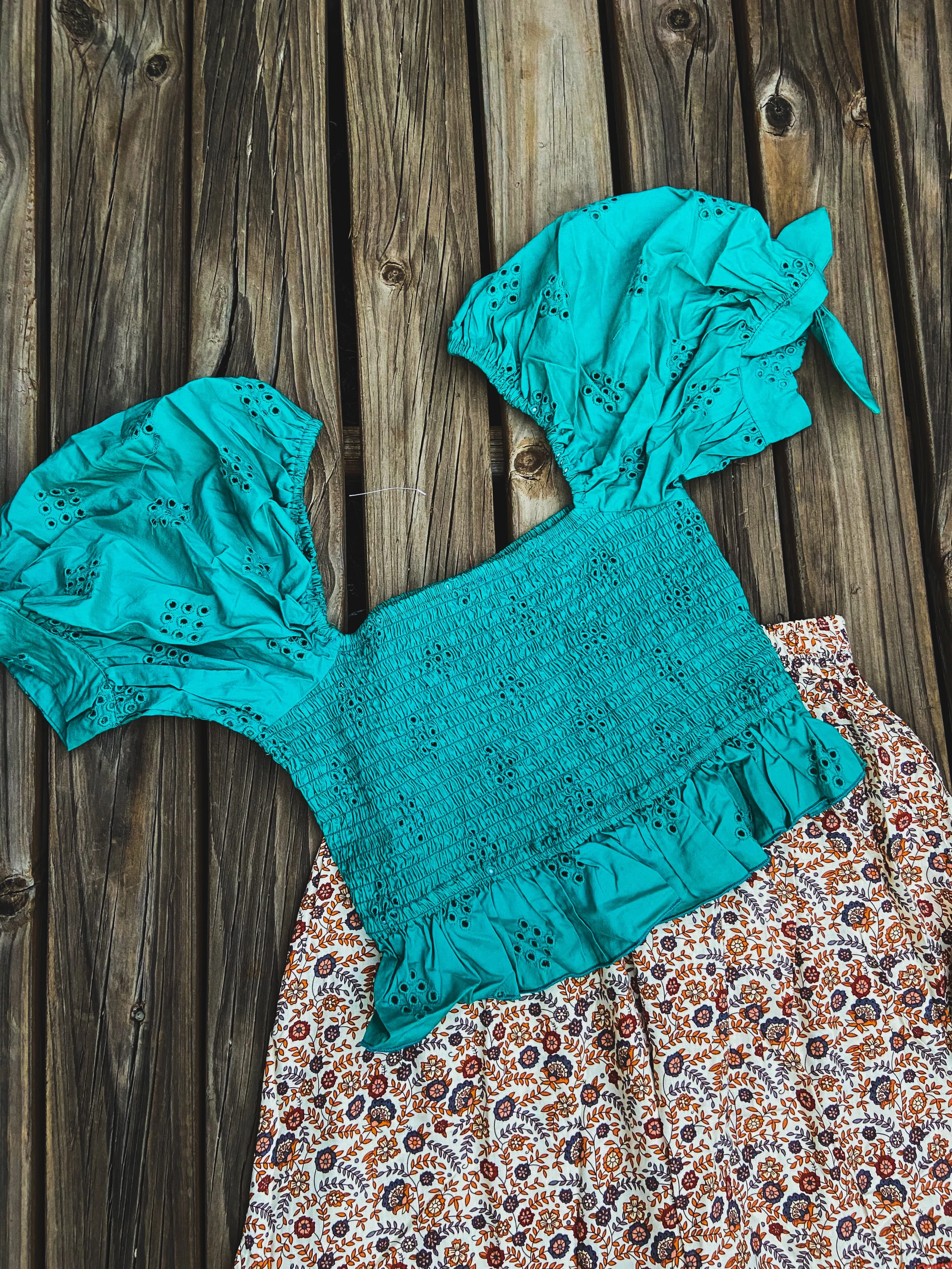 Teal Eyelet Crop