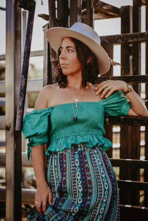 Teal Eyelet Crop