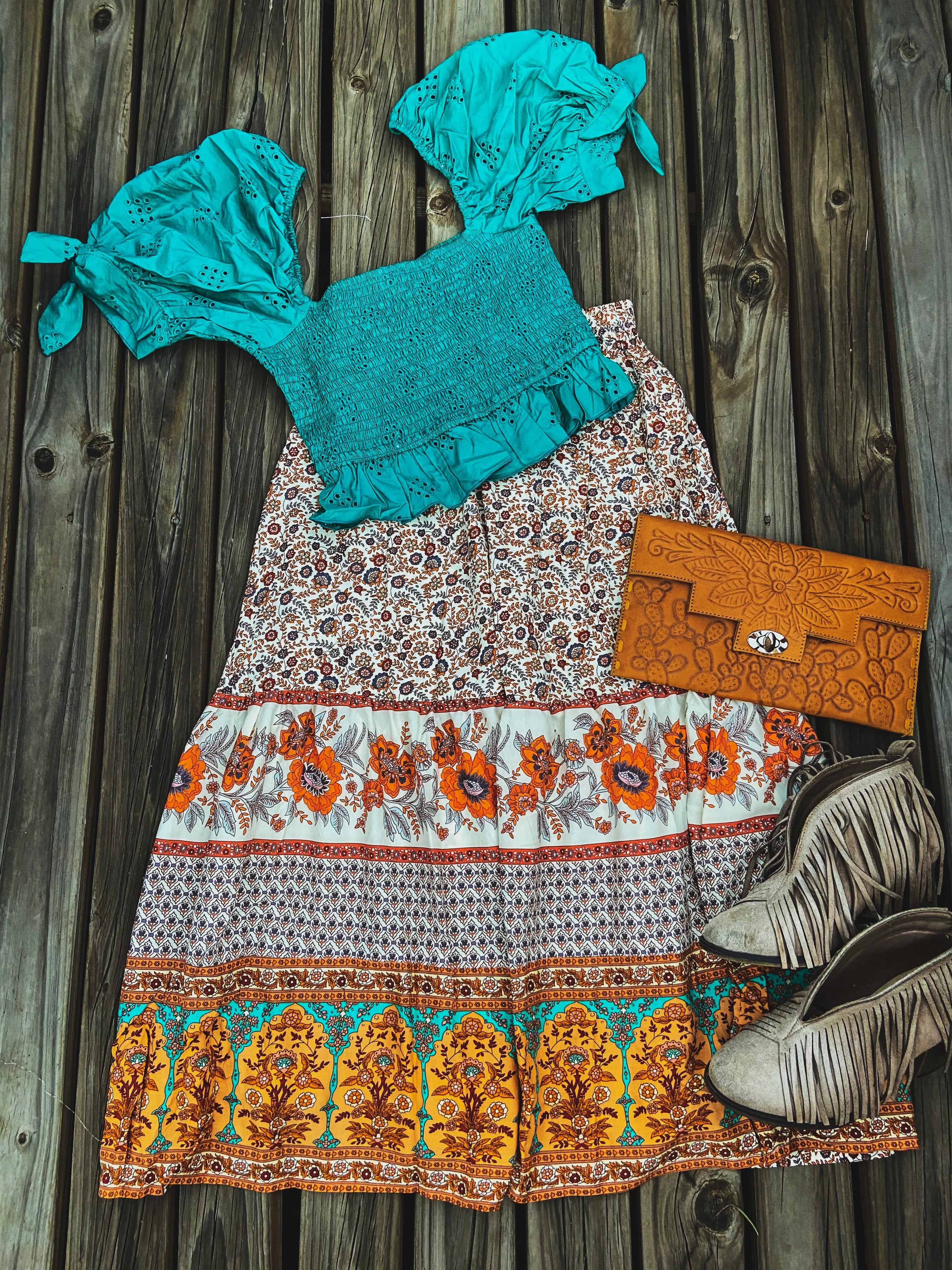 Teal Eyelet Crop