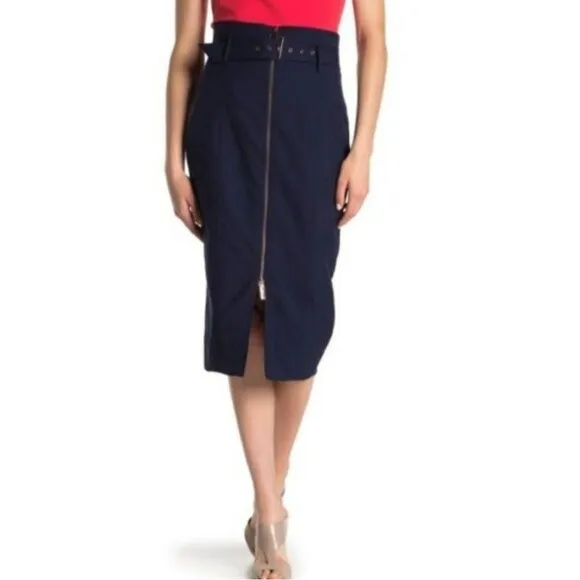 Ted Baker London Navy blue Kaara Pencil Skirt Rose Gold Front Zipper size 1, 2-4